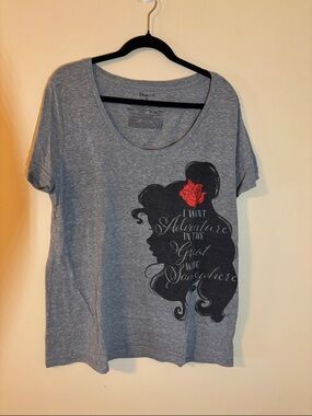 Disney Heather Gray Scoop Neck Tee with Black Silhouette of Belle
